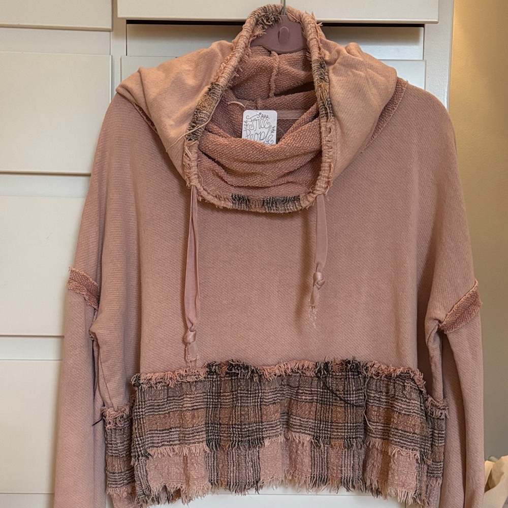 Free People soft blush fringed sweatshirt